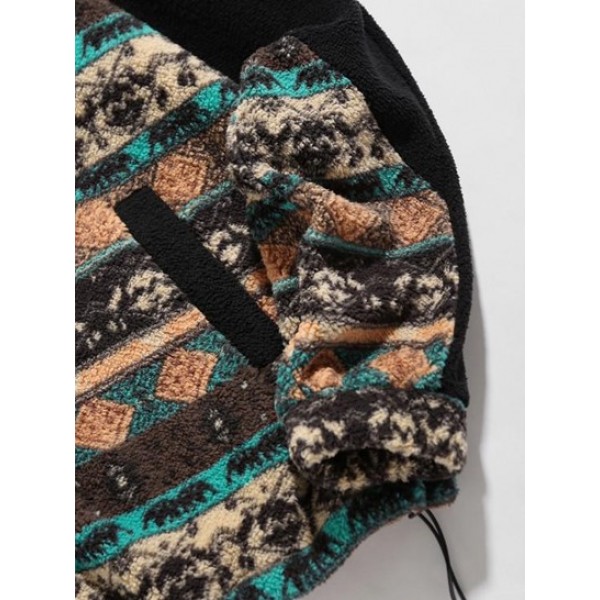 Geometric Ethnic Aztec Printed Zipper Fly Fluffy Jacket Geometric Ethnic Aztec Printed Zipper Fly Fluffy Jacket