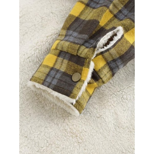 Fluffy Fleece-lined Plaid Pattern Button Front Jacket Fluffy Fleece-lined Plaid Pattern Button Front Jacket