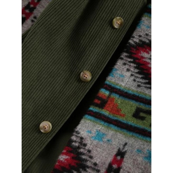 Ethnic Style Geometric Pattern Corduroy Spliced Shacket Ethnic Style Geometric Pattern Corduroy Spliced Shacket