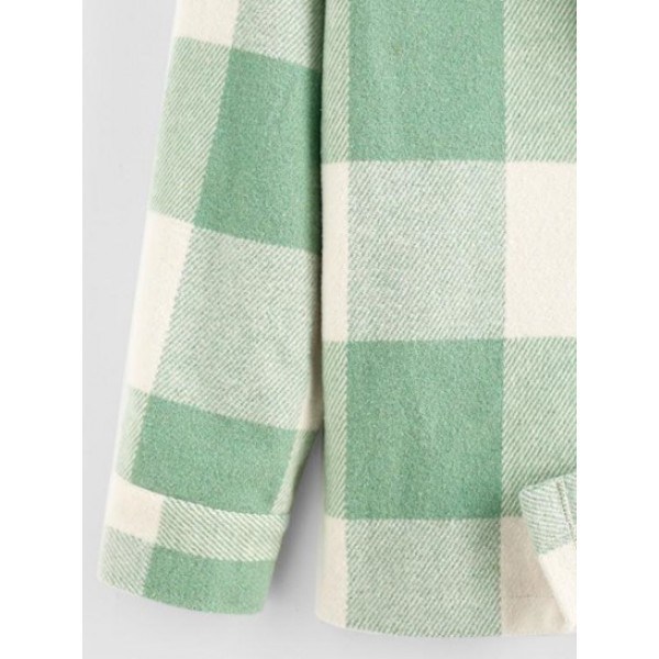 Plaid Pattern Double Pockets Wool Blend Shacket Plaid Pattern Double Pockets Wool Blend Shacket