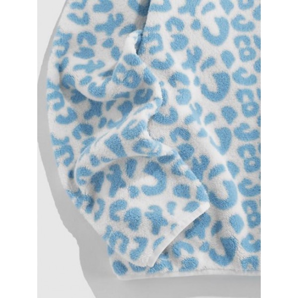 Leopard Pattern Print Fluffy Faux Shearling Pullover Jacket Leopard Pattern Print Fluffy Faux Shearling Pullover Jacket