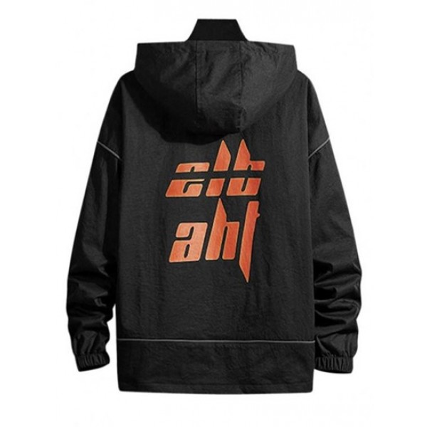 Hooded Toggle Drawstring Zip Up Graphic Binding Trim Jacket Hooded Toggle Drawstring Zip Up Graphic Binding Trim Jacket