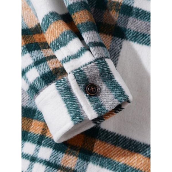 Fuzzy Plaid Pattern Button Fly Shacket Fuzzy Plaid Pattern Button Fly Shacket