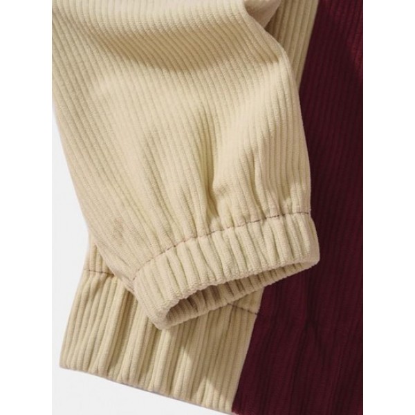 Colorblock Drawstring Ribbed Corduroy Hoodie Colorblock Drawstring Ribbed Corduroy Hoodie