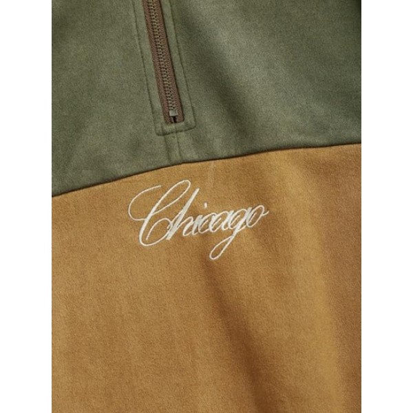 Chicago Embroidery Colorblock Suede Baseball Sweatshirt Chicago Embroidery Colorblock Suede Baseball Sweatshirt