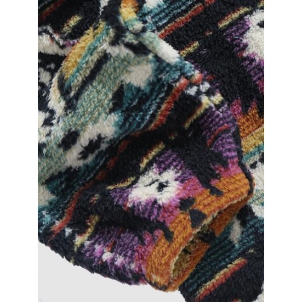 Ethnic Aztec Printed Zip Up Fluffy Teddy Sweatshirt Ethnic Aztec Printed Zip Up Fluffy Teddy Sweatshirt