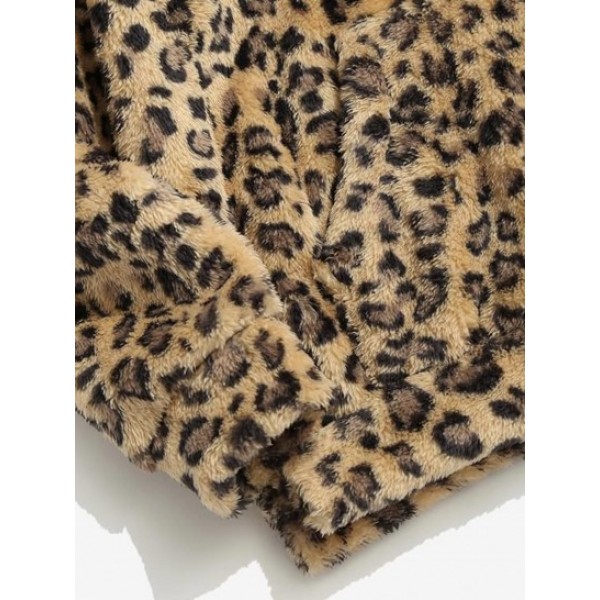 Leopard Pattern Applique Fleece Fluffy Hoodie Leopard Pattern Applique Fleece Fluffy Hoodie