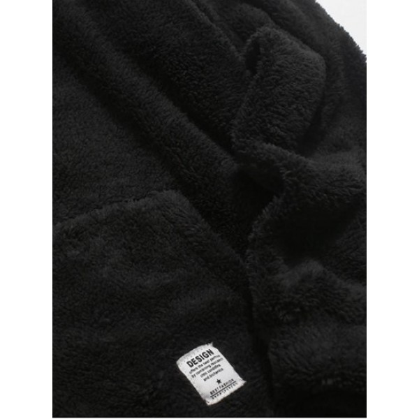 Colorblock Splicing Drawstring Fluffy Fleece Hoodie Colorblock Splicing Drawstring Fluffy Fleece Hoodie