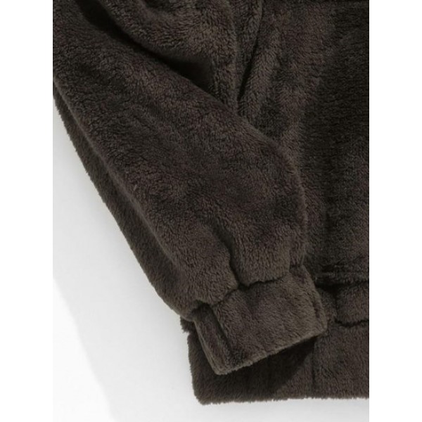 Solid Pouch Pocket Fleece Fluffy Hoodie Solid Pouch Pocket Fleece Fluffy Hoodie