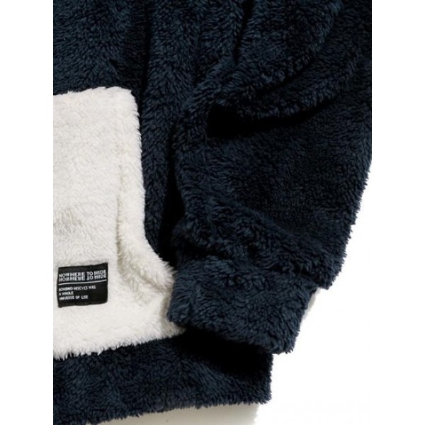 Colorblock Kangaroo Pocket Fluffy Hoodie Colorblock Kangaroo Pocket Fluffy Hoodie