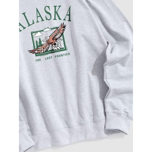 Blokecore Streetwear ALASKA Eagle Graphic Print Pullover Vintage Sweatshirt Blokecore Streetwear ALASKA Eagle Graphic Print Pullover Vintage Sweatshirt