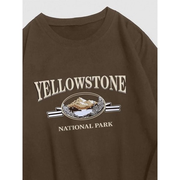 Streetwear Yellow Stone Mountain Scenic Vintage Graphic Crewneck Sweatshirt Streetwear Yellow Stone Mountain Scenic Vintage Graphic Crewneck Sweatshirt
