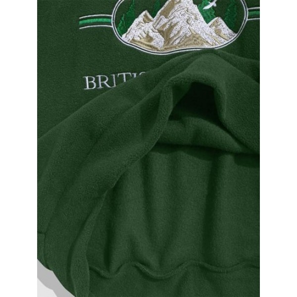Streetwear Colorblock Letter Mountain Embroidery Polar Fleece Vintage Hoodie