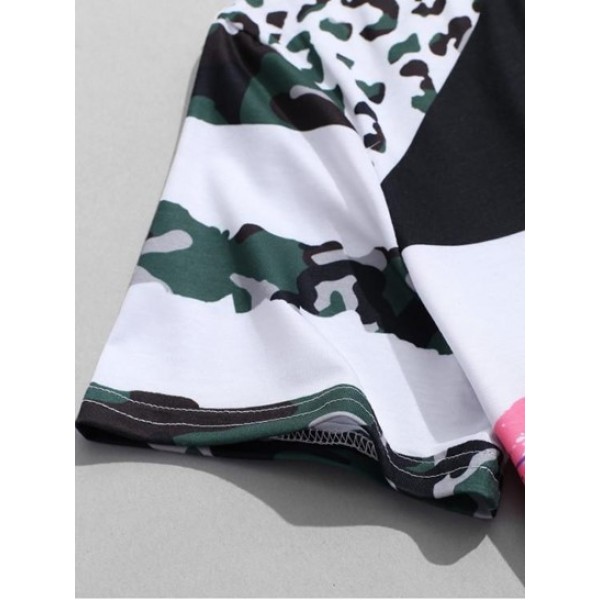 Leopard Graffiti Painting Print Round Neck T-shirt Leopard Graffiti Painting Print Round Neck T-shirt