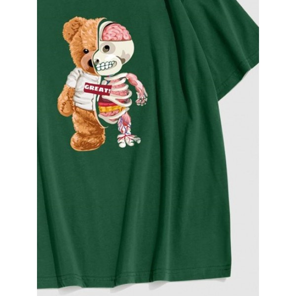 Halloween Skeleton Bear Print Drop Shoulder T Shirt Halloween Skeleton Bear Print Drop Shoulder T Shirt