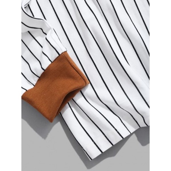 Letter Embroider Contrast Color Striped T-shirt Letter Embroider Contrast Color Striped T-shirt