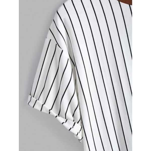 Embroidery Letter Striped Print T Shirt Embroidery Letter Striped Print T Shirt