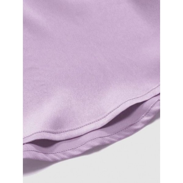 Solid Color Short Sleeves Button Up Party Satin Shirt Solid Color Short Sleeves Button Up Party Satin Shirt