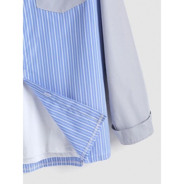 Striped Mixed Front Pocket Shirt Striped Mixed Front Pocket Shirt