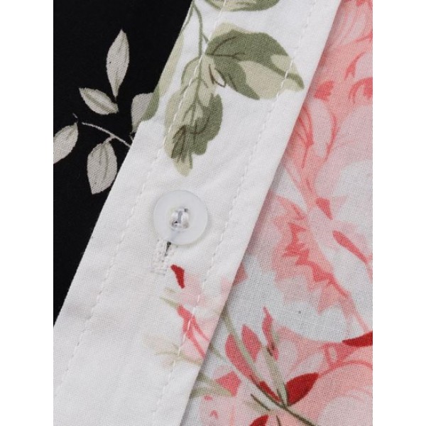 Half And Half Floral Print Short Sleeves Shirt Half And Half Floral Print Short Sleeves Shirt