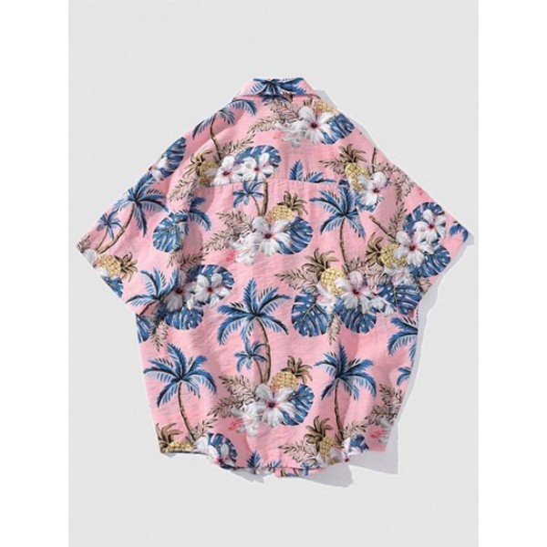 Y2K Aesthetic Hawaiian Leaf Floral Printed Summer Short Sleeves Shirt Y2K Aesthetic Hawaiian Leaf Floral Printed Summer Short Sleeves Shirt