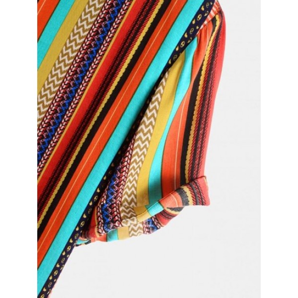 Striped Ethnic Printed Vacation Shirt Striped Ethnic Printed Vacation Shirt