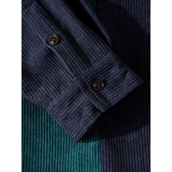 Colorblock Front Pocket Corduroy Long Sleeves Shirt Colorblock Front Pocket Corduroy Long Sleeves Shirt