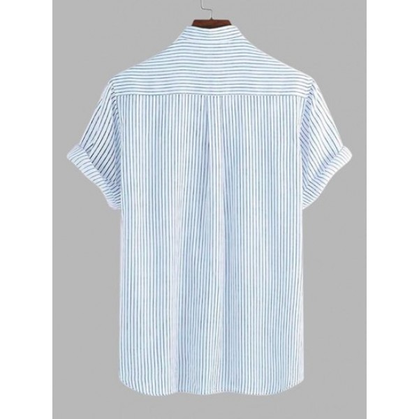 Striped High Low Stand Collar Shirt Striped High Low Stand Collar Shirt