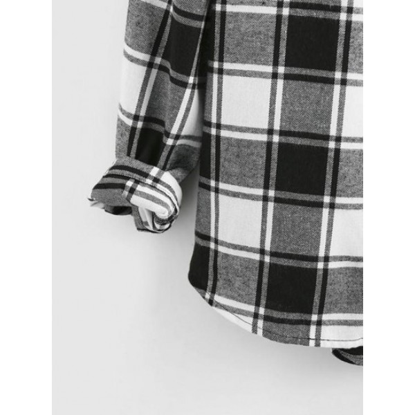 Hooded Plaid Print Double Pockets Shirt Hooded Plaid Print Double Pockets Shirt